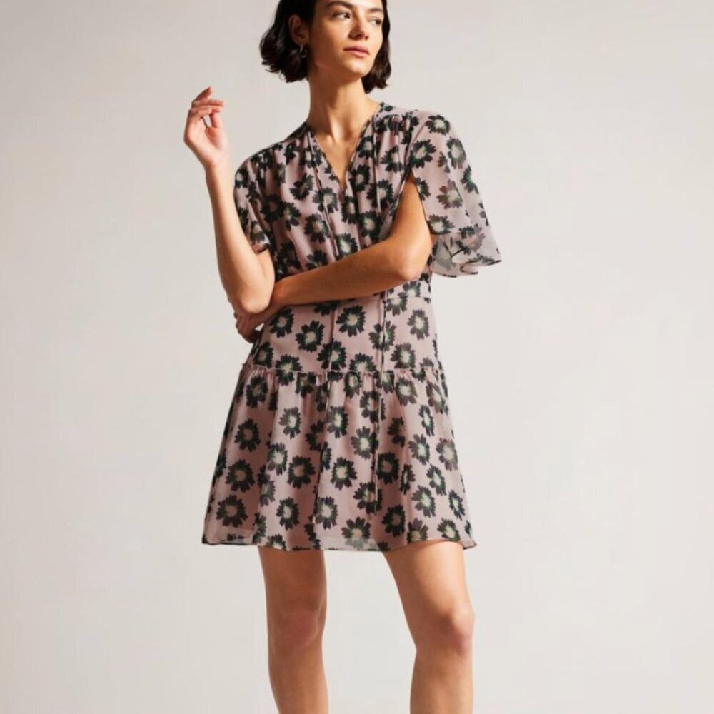 Ted Baker Lucieey Fit And Flare Tiered Mini Dress Floral XS 2 Print
